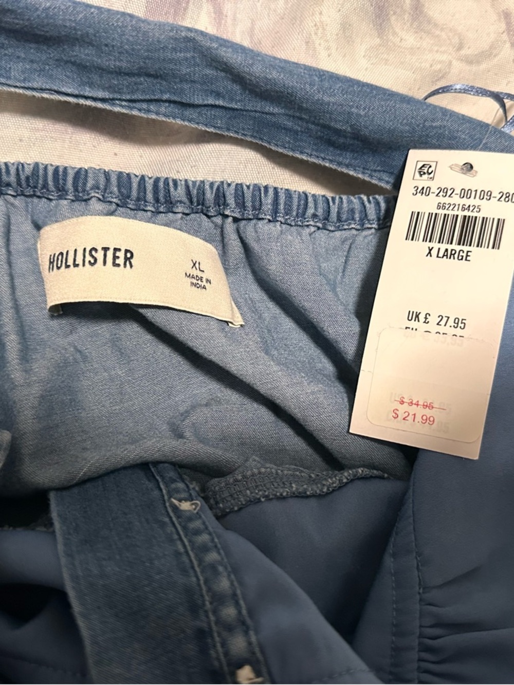 NWT Hollister Blue Denim Halter Ruffle Button-Front Top Womens XL - Picture 3 of 3